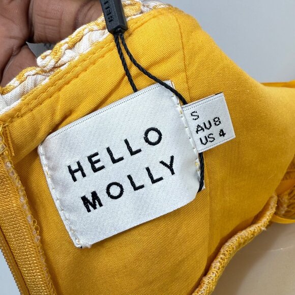 Hello Molly Yellow & White Floral Ruffle Mini Dress S US 4 Adjustable Straps - Picture 3 of 11